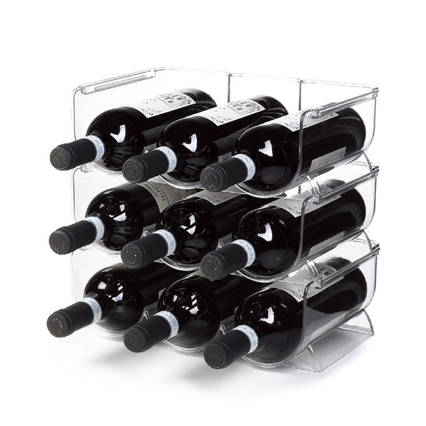 Ghidini Wine Rack Stackable Plastic Clear 20x30x10.5cm - 3 Bottle Fridge Holder