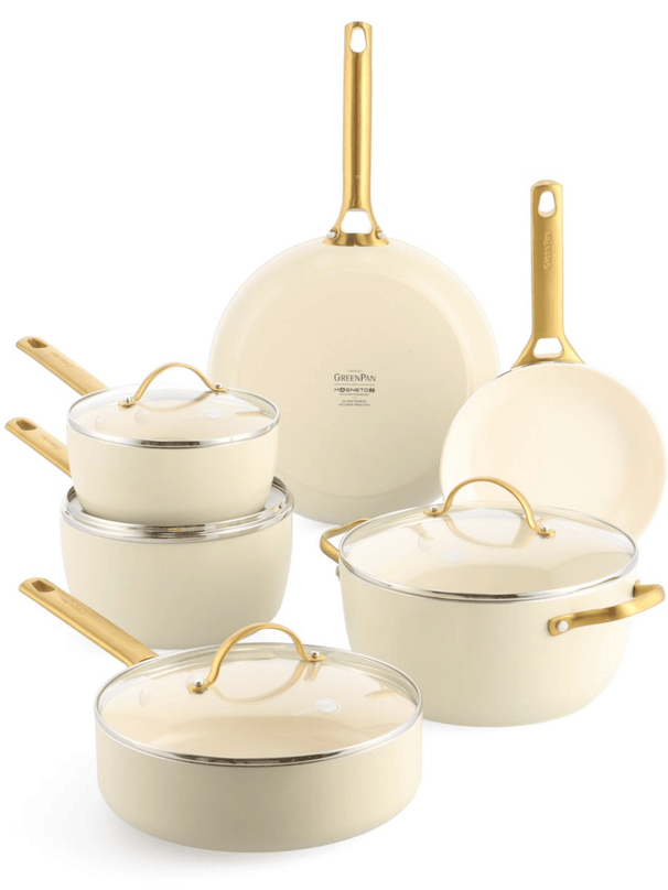 GreenPan Padova Reserve Cream White 6-piece Cookware Set - Ceramic non-stick coating - Cooking pot ø 24 cm, Saucepan ø 18, 20 cm, Frying pan ø 20, 28 cm & Sauté pan ø 24 cm