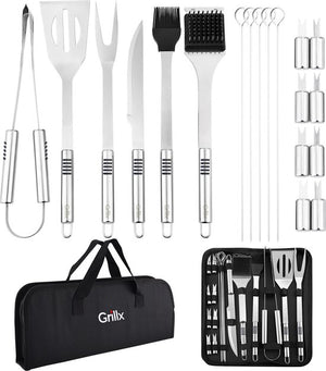 GrillX BBQ Accessories Tool Set - BBQ Tongs, Spatula, Fork, Brush - Complete Barbecue Tools Set