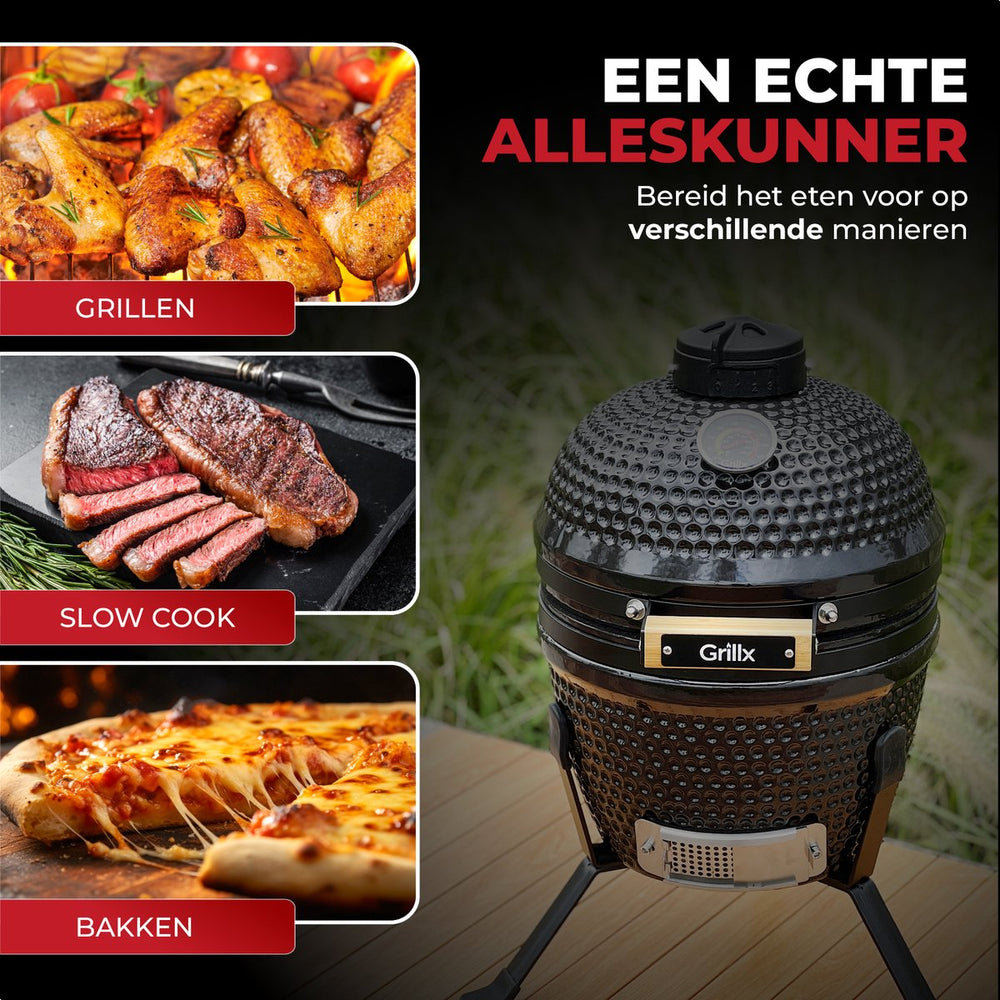 GrillX Kamado 13 Inch - including storage cover - Barbecue Egg - Charcoal Barbecue - Black - Ø 27 cm