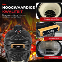 GrillX Kamado 13 Inch - including storage cover - Barbecue Egg - Charcoal Barbecue - Black - Ø 27 cm