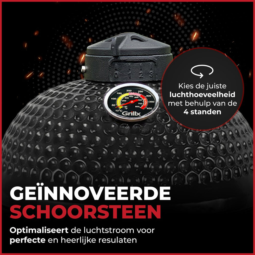 GrillX Kamado 13 Inch - including storage cover - Barbecue Egg - Charcoal Barbecue - Black - Ø 27 cm