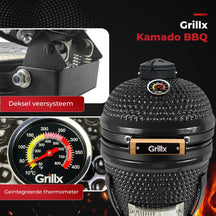 GrillX Kamado 13 Inch - including storage cover - Barbecue Egg - Charcoal Barbecue - Black - Ø 27 cm