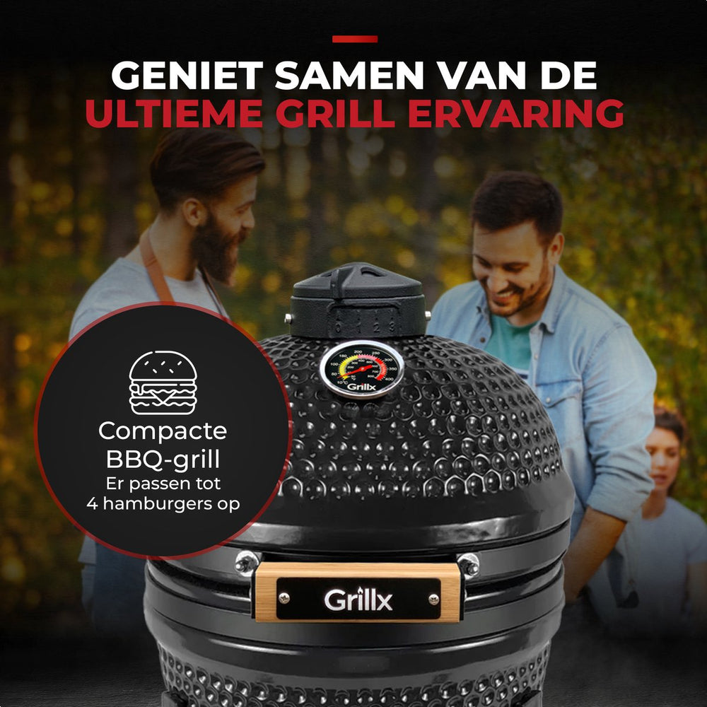 GrillX Kamado 13 Inch - including storage cover - Barbecue Egg - Charcoal Barbecue - Black - Ø 27 cm