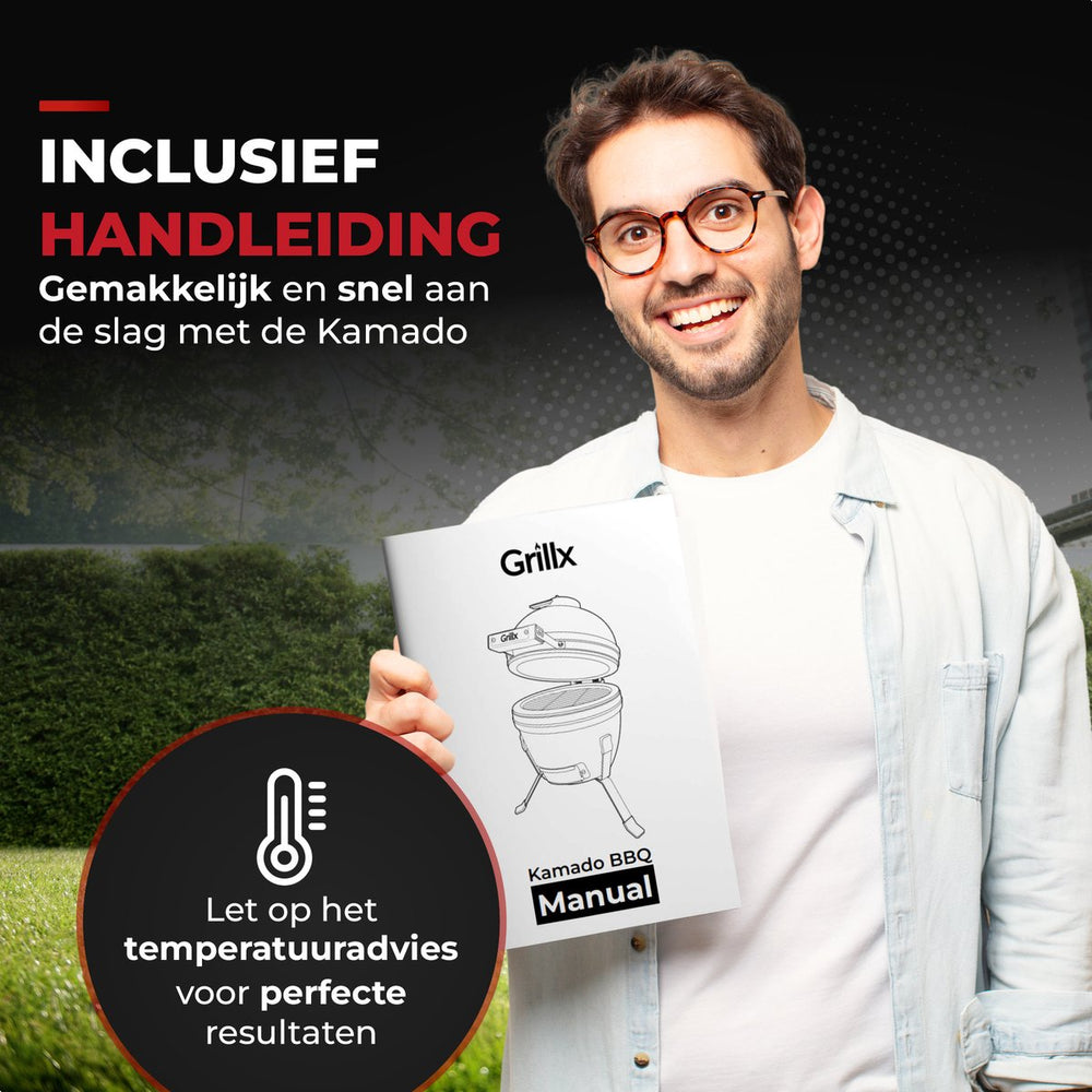 GrillX Kamado 13 Inch - including storage cover - Barbecue Egg - Charcoal Barbecue - Black - Ø 27 cm