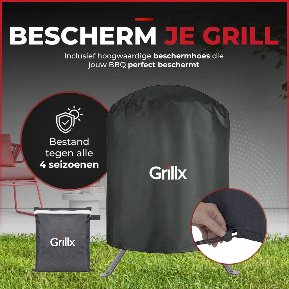 GrillX Kamado 13 Inch - including storage cover - Barbecue Egg - Charcoal Barbecue - Black - Ø 27 cm