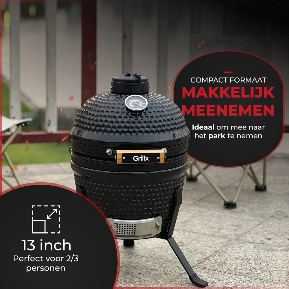 GrillX Kamado 13 Inch - including storage cover - Barbecue Egg - Charcoal Barbecue - Black - Ø 27 cm