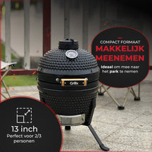 GrillX Kamado 13 Inch - including storage cover - Barbecue Egg - Charcoal Barbecue - Black - Ø 27 cm
