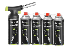 Hendi Crème Brûlée Torch / Chef's Torch - with gas canister - Jet + Butane Gas Refill - 4 Pieces