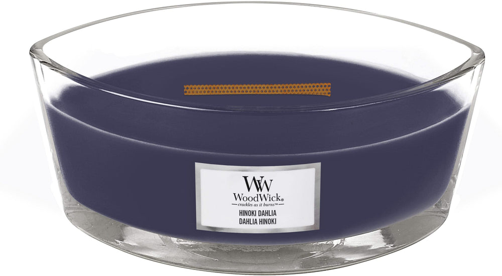 WoodWick Scented Candle Ellipse Hinoki Dahlia - 9 cm / 19 cm - Scented Candle in Glass - Wooden Wick