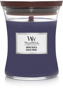 WoodWick Scented Candle Medium Hinoki Dahlia - 11 cm / ø 10 cm - Scented Candle in Glass - Wooden Wick