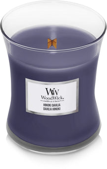 WoodWick Scented Candle Medium Hinoki Dahlia - 11 cm / ø 10 cm - Scented Candle in Glass - Wooden Wick