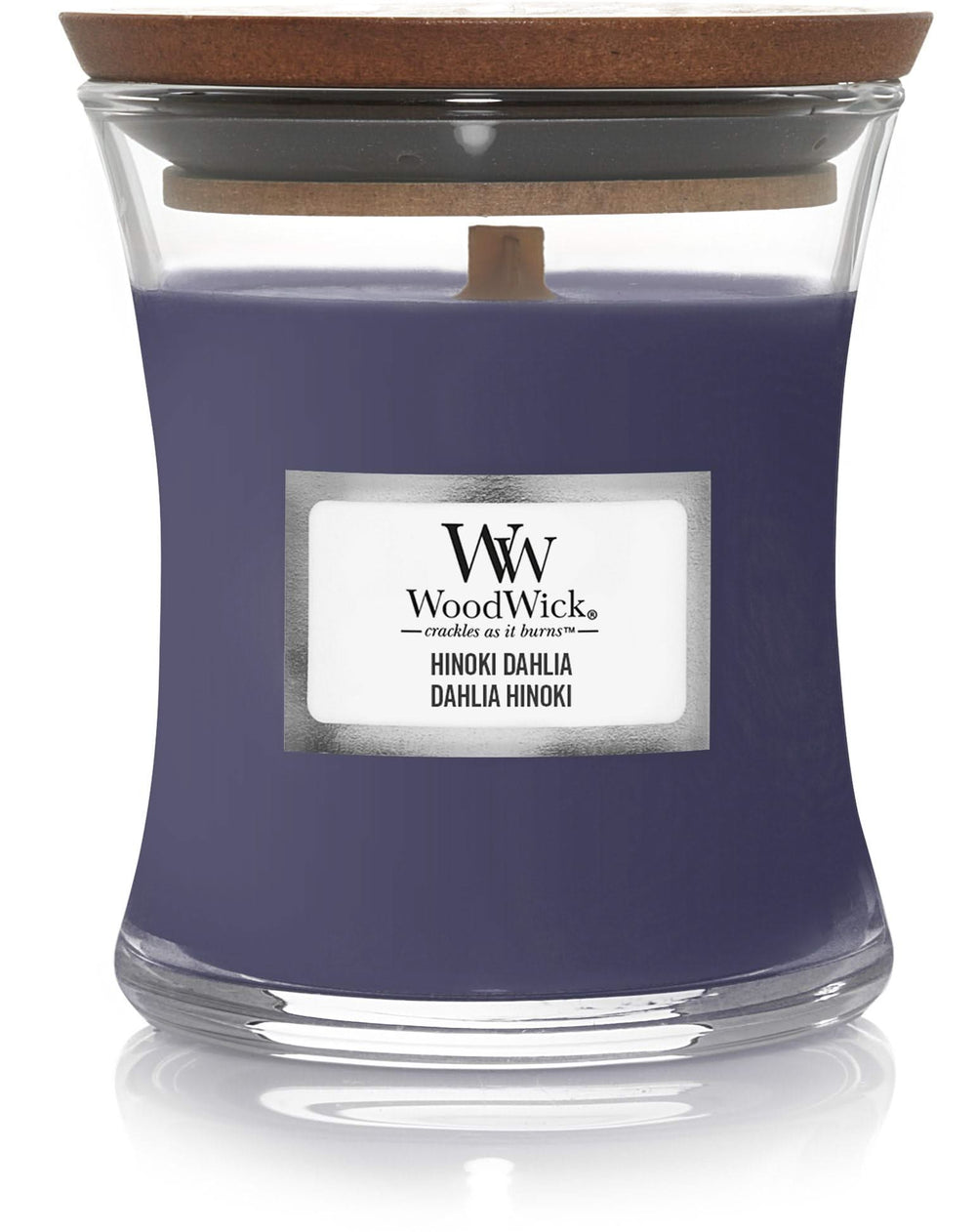 WoodWick Scented Candle Mini Hinoki Dahlia - 8 cm / ø 7 cm - Scented Candle in Glass - Wooden Wick