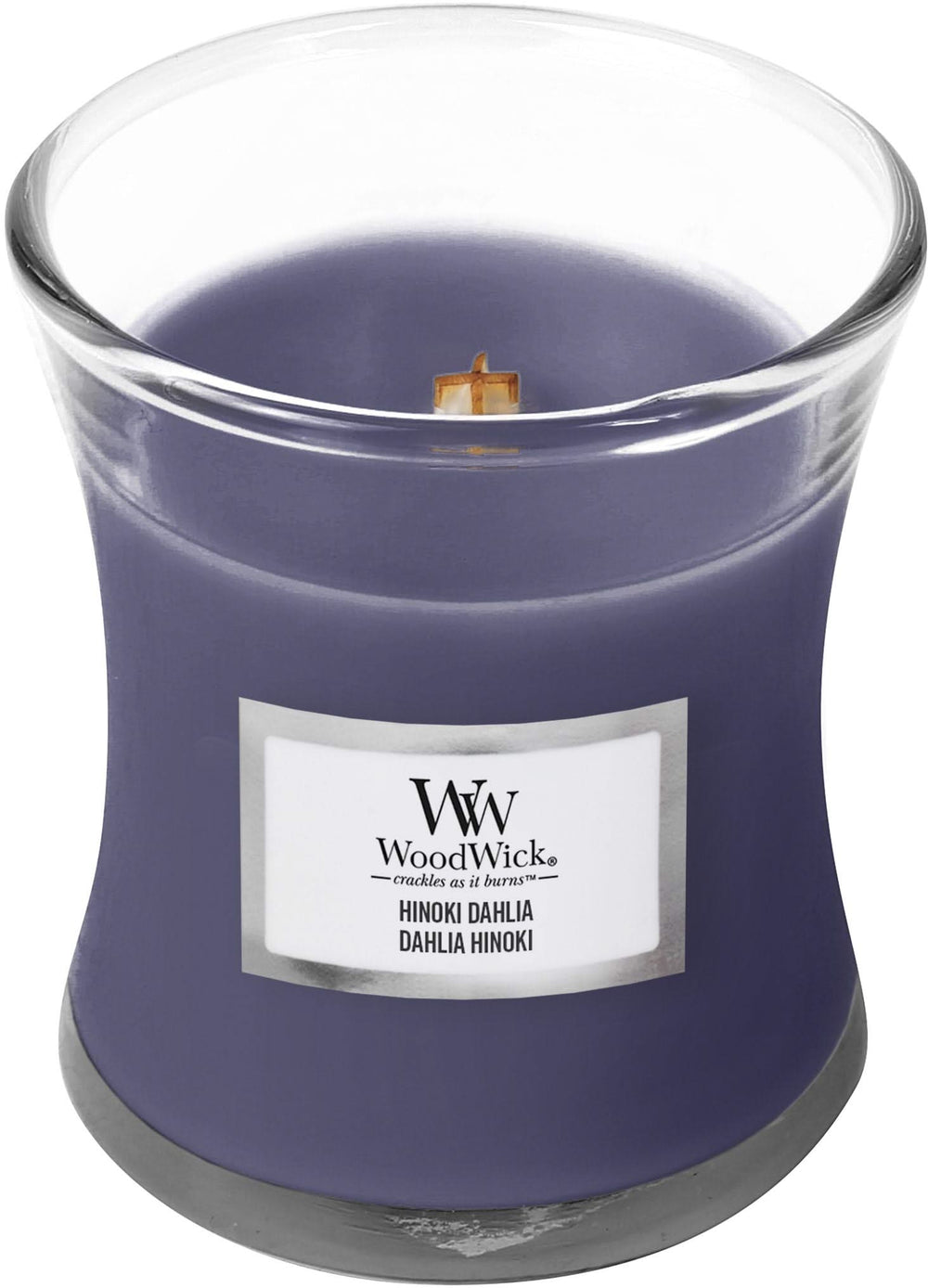 WoodWick Scented Candle Mini Hinoki Dahlia - 8 cm / ø 7 cm - Scented Candle in Glass - Wooden Wick