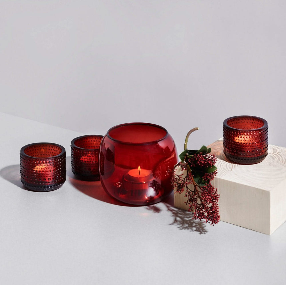 Iittala Tea Light Holder Kastehelmi Cranberry Red