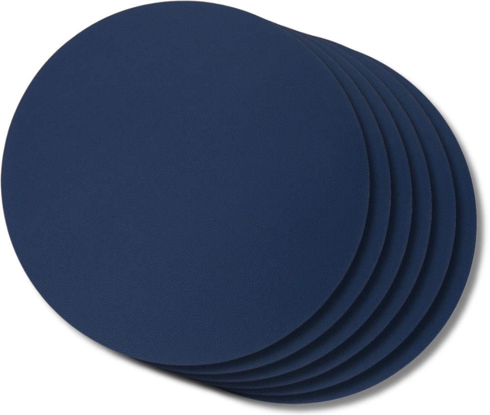 Jay Hill Placemats - Vegan leather - Gray / Blue - double sided - ø 38 cm - 6 Pieces