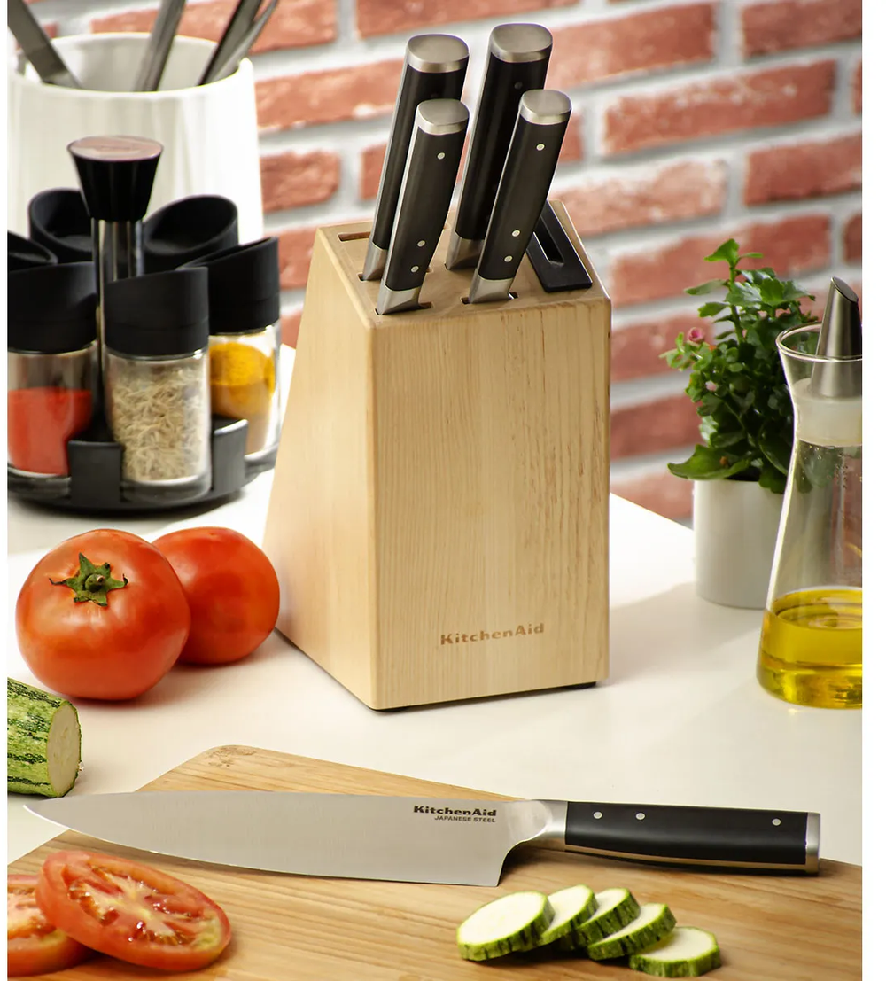 KitchenAid Knife block Gourmet Birchwood - 6-Piece - Integrated Knife Sharpener