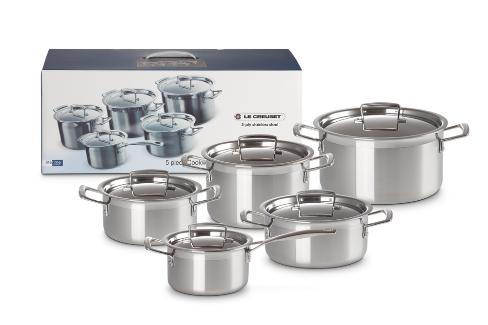 Le Creuset 5 piece Cookware set Magnetik - TriPly stainless steel - Induction - 4 Cooking Pots + sauce pan - including lids