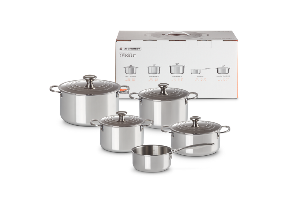 Le Creuset 5 piece Cookware set Signature - stainless steel -Induction - 4 saucepans + sauce pan - including 4 lids