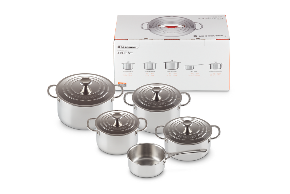 Le Creuset 5 piece Cookware set Signature - stainless steel -Induction - 4 saucepans + sauce pan - including 4 lids