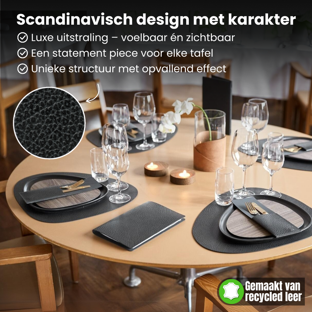 LIND DNA Placemats Hippo - Leather - Navy Blue - Curved - 44 x 37 cm - 2 pieces