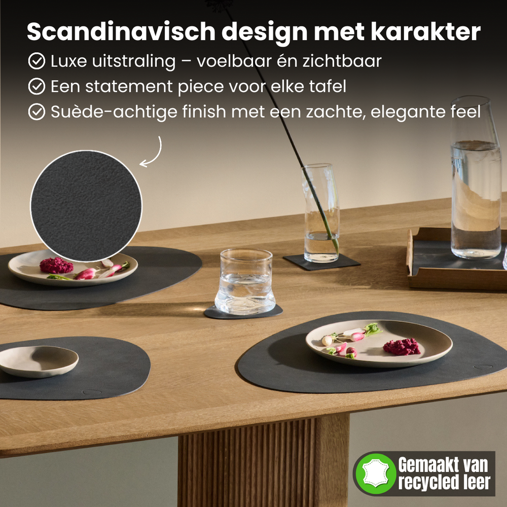 LIND DNA Coasters Nupo - Leather - Black - 13 x 11 cm - 4 pieces