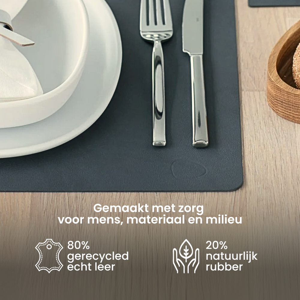 LIND DNA Placemats Nupo - Leather - Black - 45 x 35 cm - 2 pieces