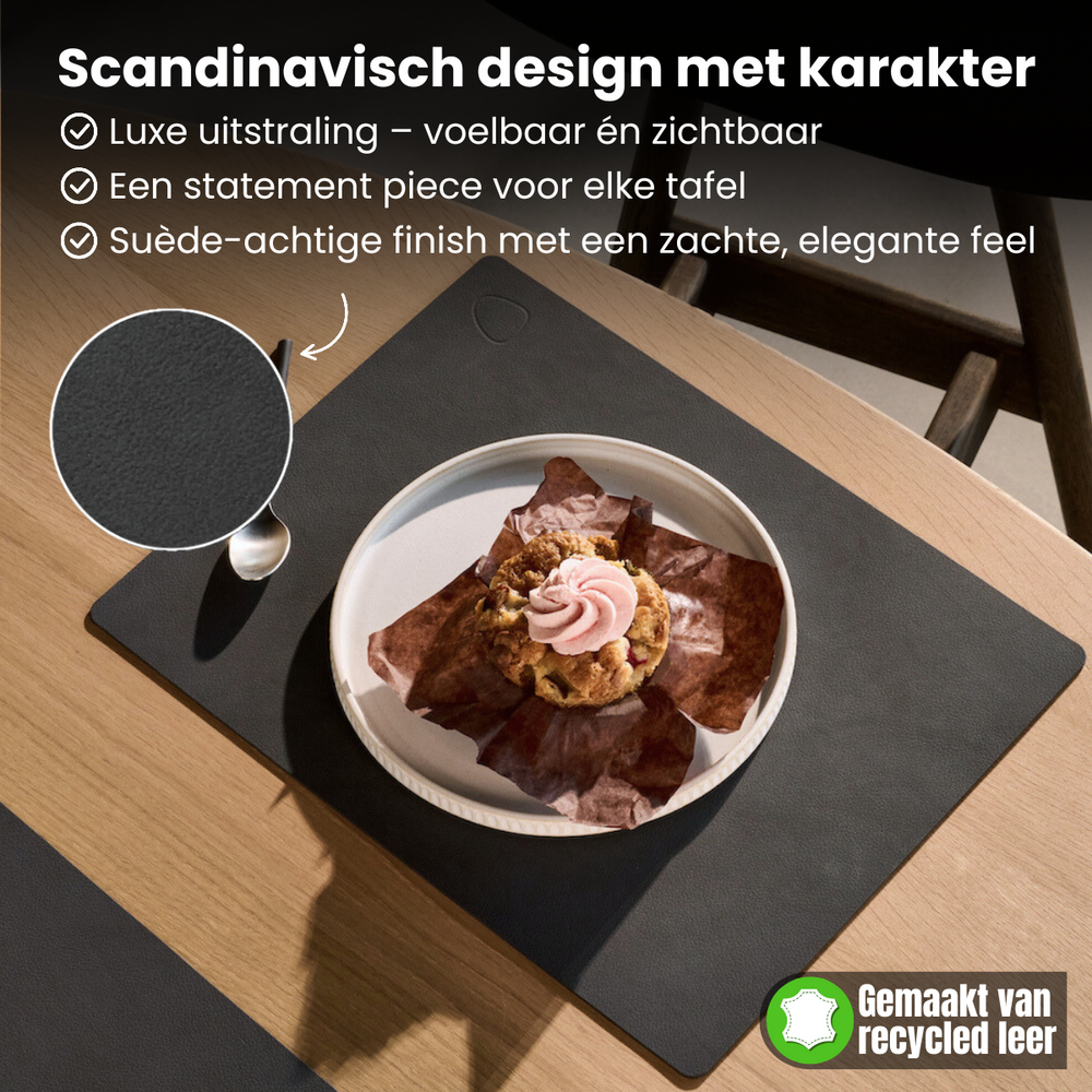 LIND DNA Placemats Nupo - Leather - Black - 45 x 35 cm - 2 pieces