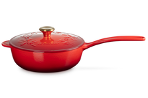 Le Creuset Saucepan Cast Iron - Gold Knob - Holly Christmas - Cherry Red - ø 21 cm / 2 Liter