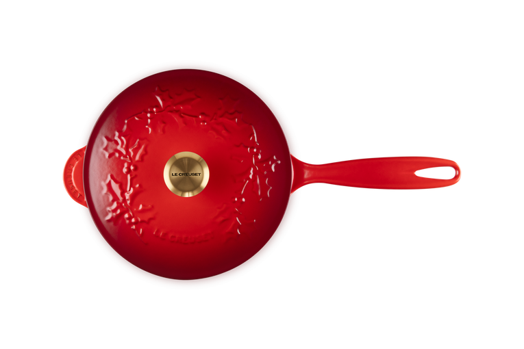 Le Creuset Saucepan Cast Iron - Gold Knob - Holly Christmas - Cherry Red - ø 21 cm / 2 Liter