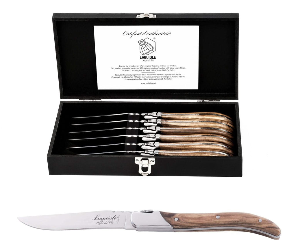 Laguiole Style de Vie Steak knives Luxury Line Olive wood - 6 pieces