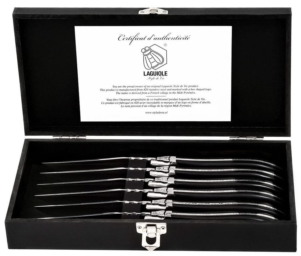 Laguiole Style de Vie Steak knives Luxury Line Black Ebony - 6 pieces