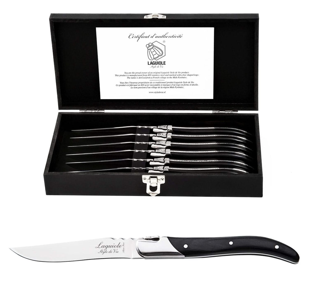 Laguiole Style de Vie Steak knives Luxury Line Black Ebony - 6 pieces