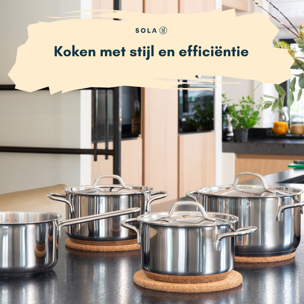 Sola Mirage Cookware Set - Stainless Steel - Cooking Pots ø 16, 18, 20 cm & Saucepan ø 16 cm - Induction Suitable - 4 Piece
