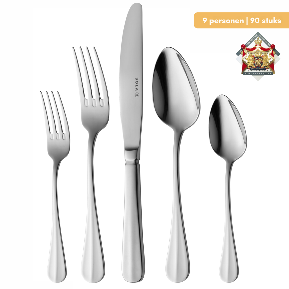 Sola Cutlery Set Dutch Smooth - 18/10 Stainless Steel - 90 pieces / 9 people