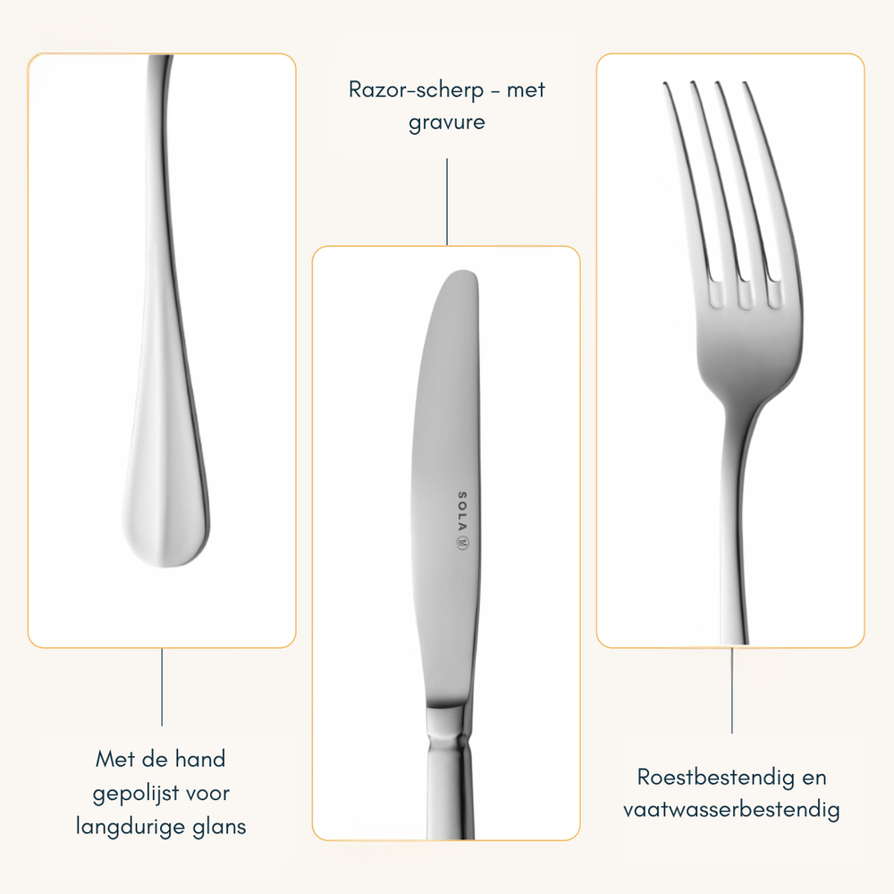 Sola Cutlery Set Dutch Smooth - 18/10 Stainless Steel - 90 pieces / 9 people