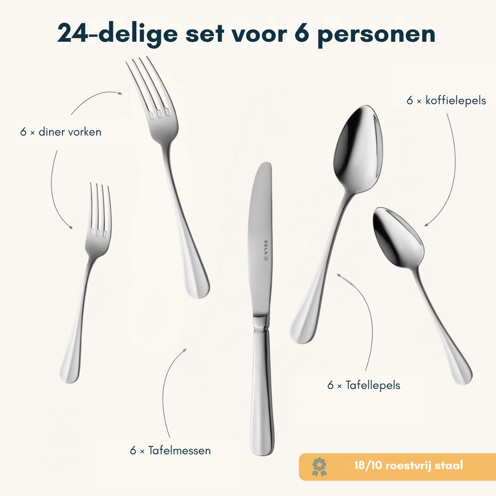Sola Cutlery set Dutch smooth - 24 pieces / 6 persons