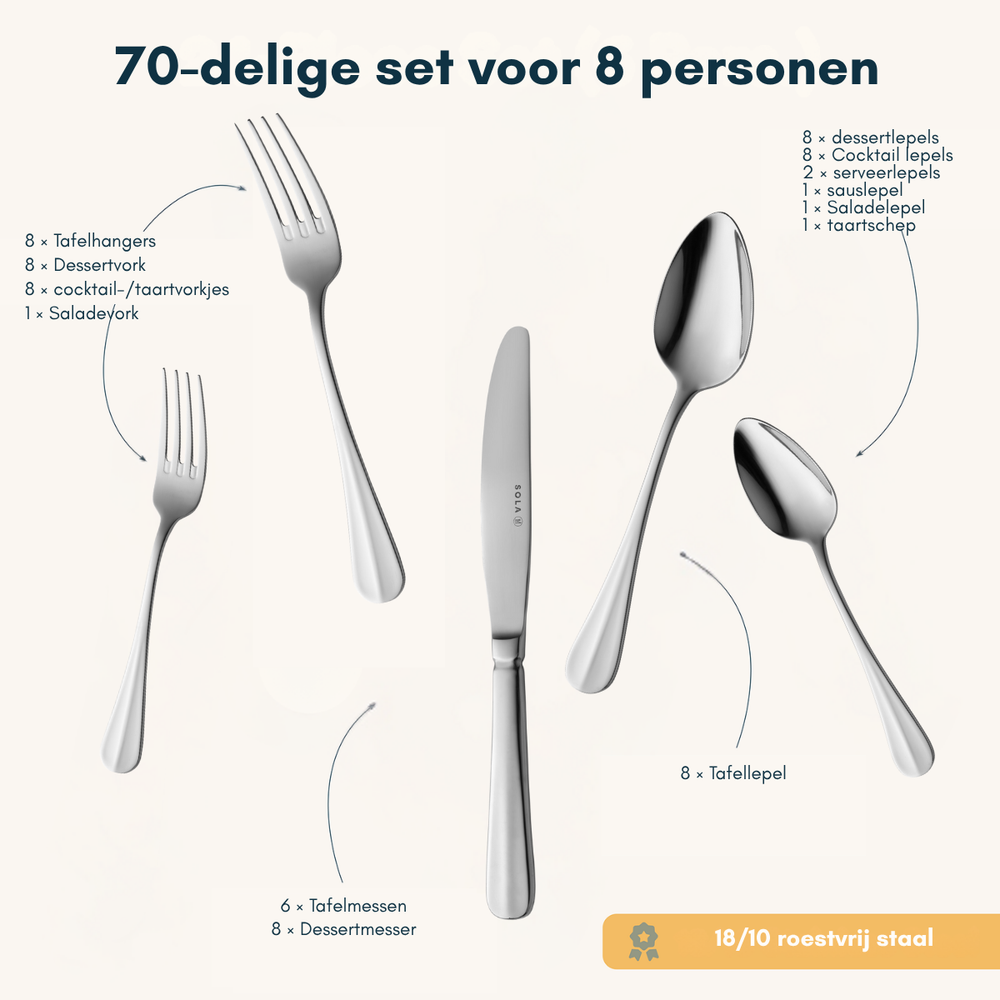 Sola Cutlery set Dutch smooth - 70 pieces / 8 persons