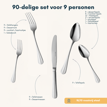Sola Cutlery Set Dutch Smooth - 18/10 Stainless Steel - 90 pieces / 9 people