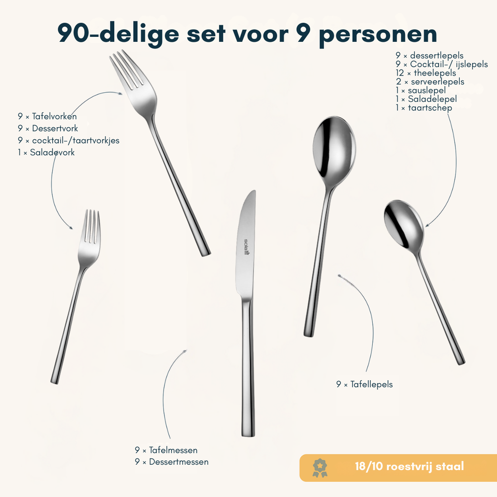 Sola Cutlery Set Montreux - 18/10 Stainless Steel - 90 pieces / 9 people