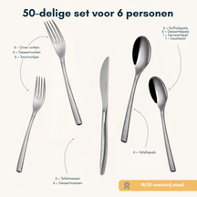 Sola Cutlery Set Hermitage - 18/10 Stainless Steel - 50 pieces / 6 people