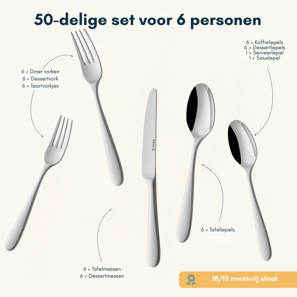 Sola Cutlery Set Nordica - 18/10 Stainless Steel - 50 pieces / 6 people