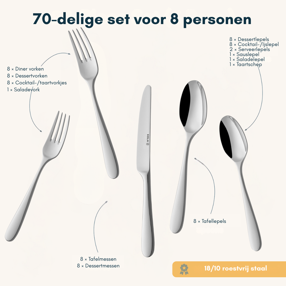 Sola Cutlery Set Nordica - 18/10 Stainless Steel - 70 pieces / 8 people