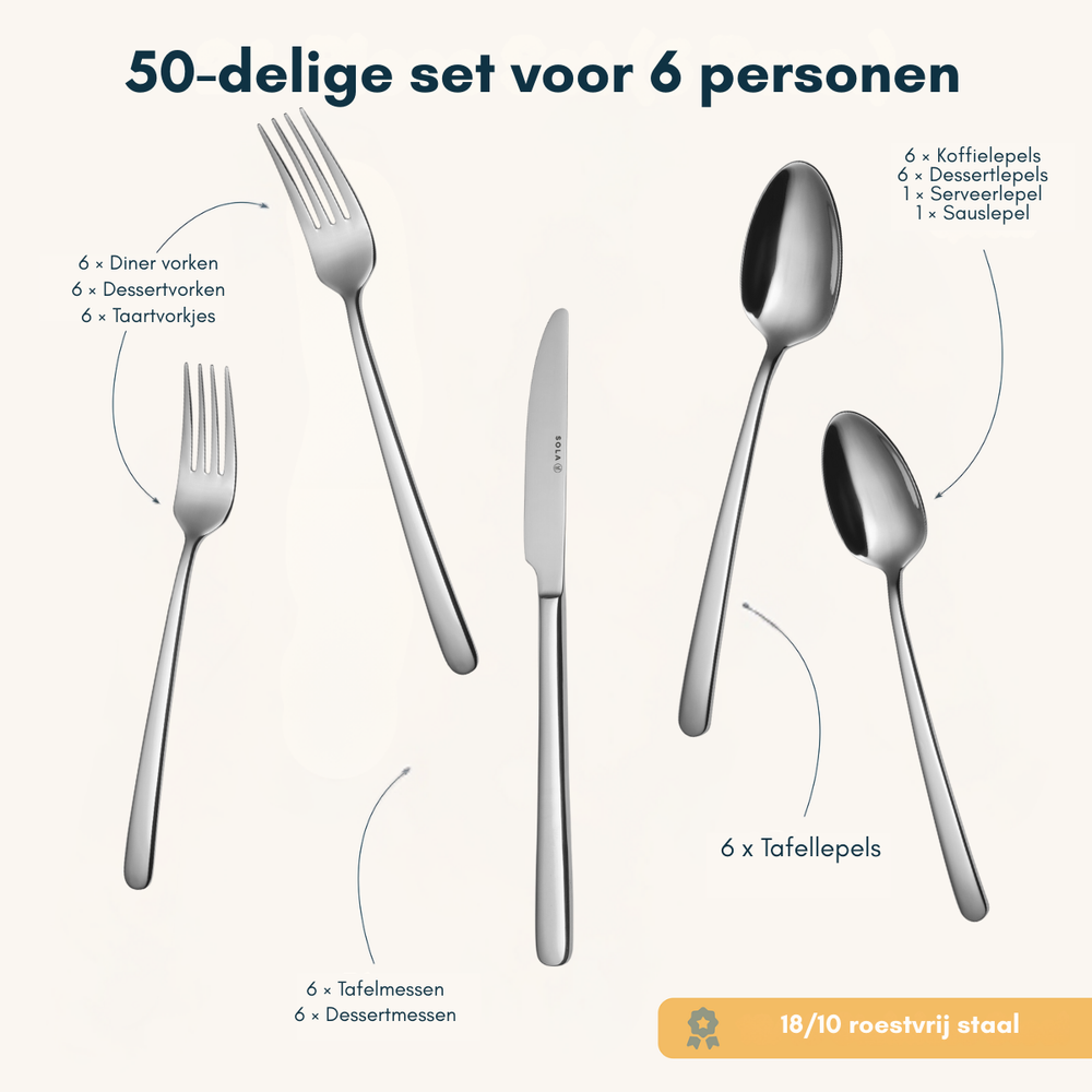 Sola Cutlery Set Danube - 18/10 Stainless Steel - 50 pieces / 6 people