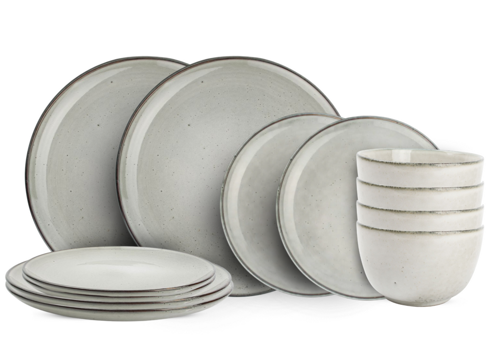 ONA Dinnerware Set Freckles Green 12-piece / 4 people - 4 dinner plates, 4 side plates, and 4 bowls