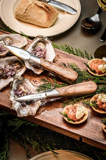 Laguiole Style de Vie Oyster Knives with Oyster Holder Luxury Line Olive Wood