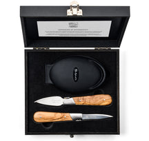 Laguiole Style de Vie Oyster Knives with Oyster Holder Luxury Line Olive Wood