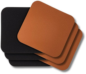 Jay Hill Coasters - Vegan leather - Black / Cognac - double sided - 10 x 10 cm - 6 pieces