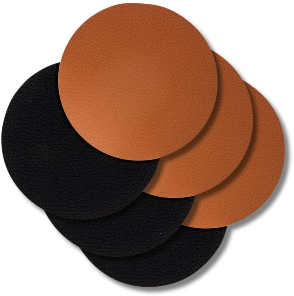 Jay Hill Coasters - Vegan leather - Black / Cognac - double sided - ø 10 cm - 6 pieces