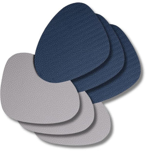 Jay Hill Coasters - Vegan leather - Gray / Blue -. Organic - double sided - 13 x 11 cm - 6 pieces